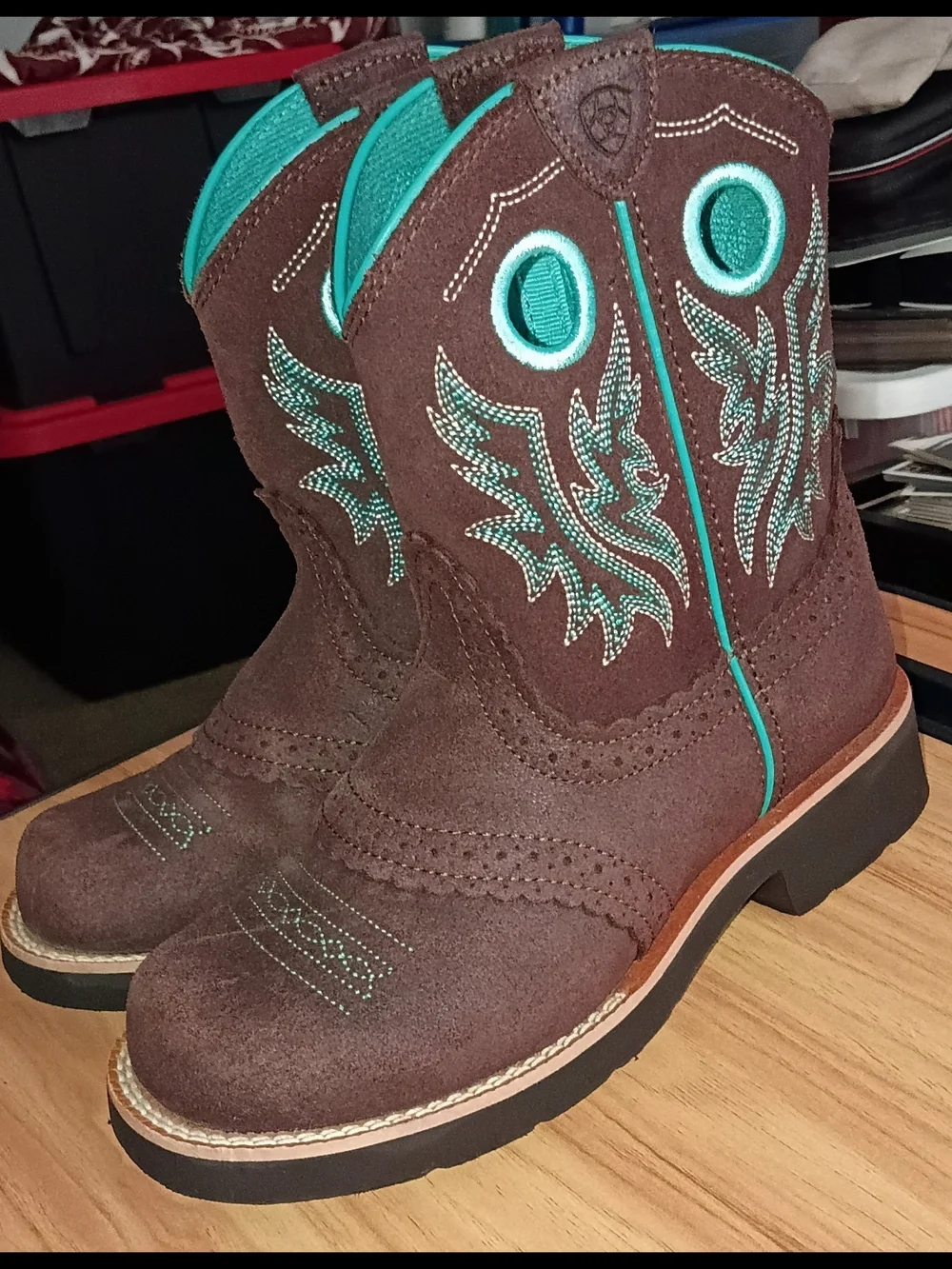 Ariat Kids Fatbaby Western Cowboy Boots Size 1 Youth Brown & Teal